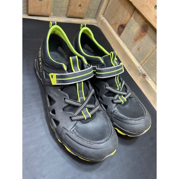 Merrell Hydro Sandals Big Boys Size 6 Black & Neon Green Durable Hook & Loop Out - Picture 2 of 9